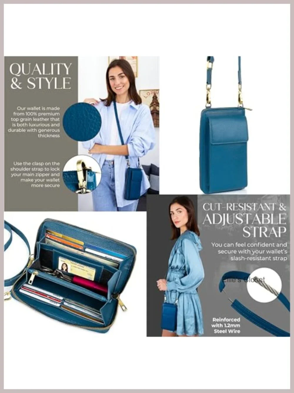 Women's Leather Crossbody Bag RFID Blocking Anti Theft Wallet Purse with
